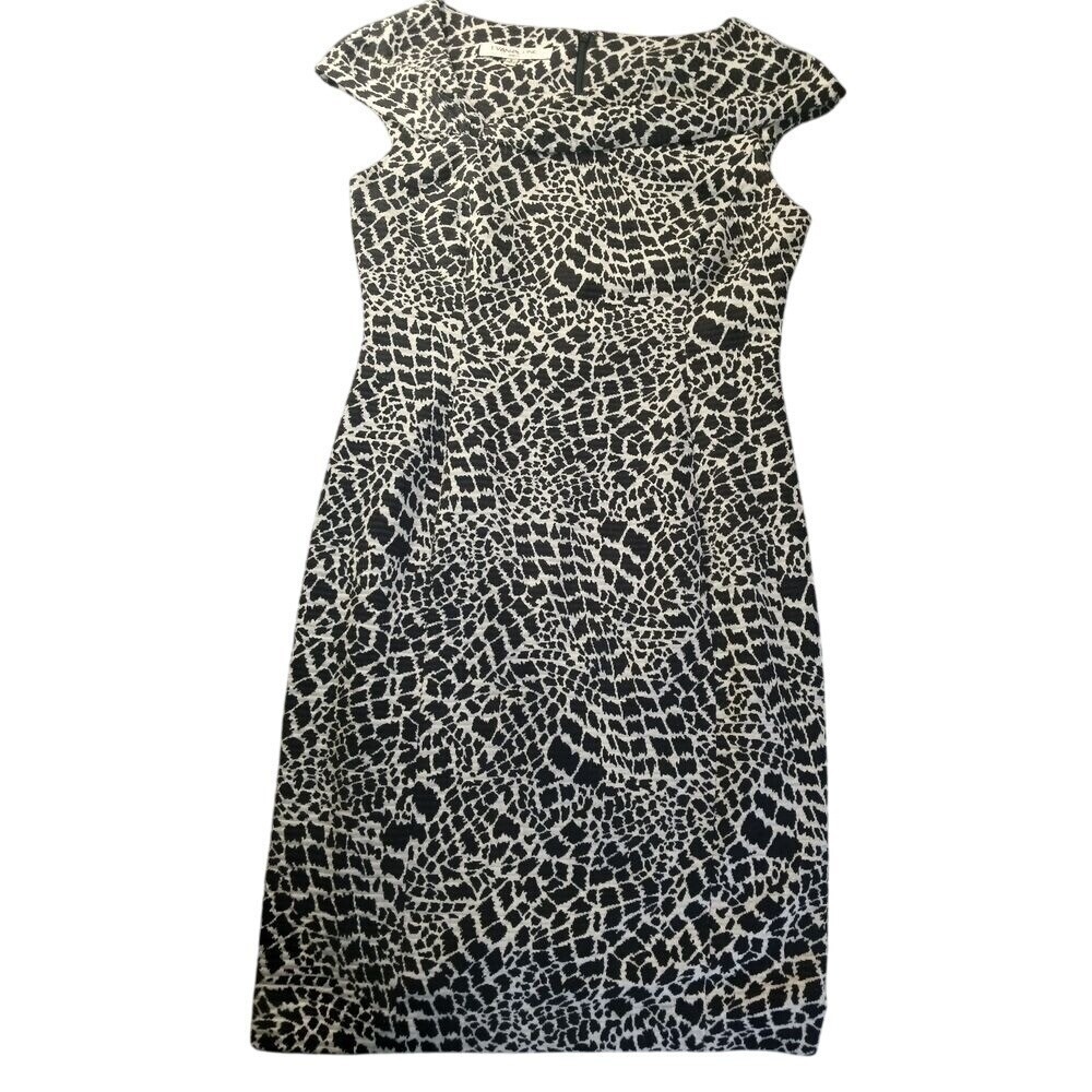 Evan-Picone Animal Print Sheath‎ Dress Womens Size 8 Black White Cap Sleeve Knit